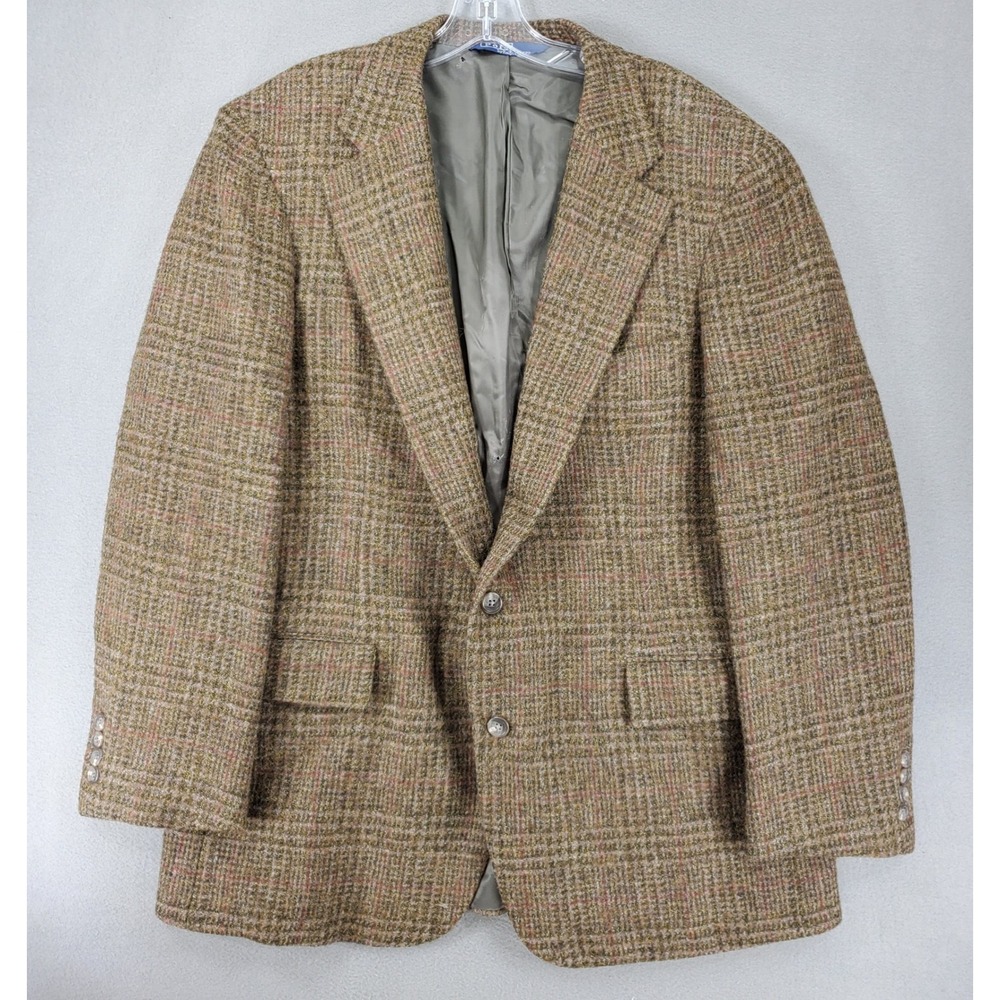 Polo Ralph Lauren Sport Coat Men 44R Brown Wool Plaid Tweed Blazer Jacket